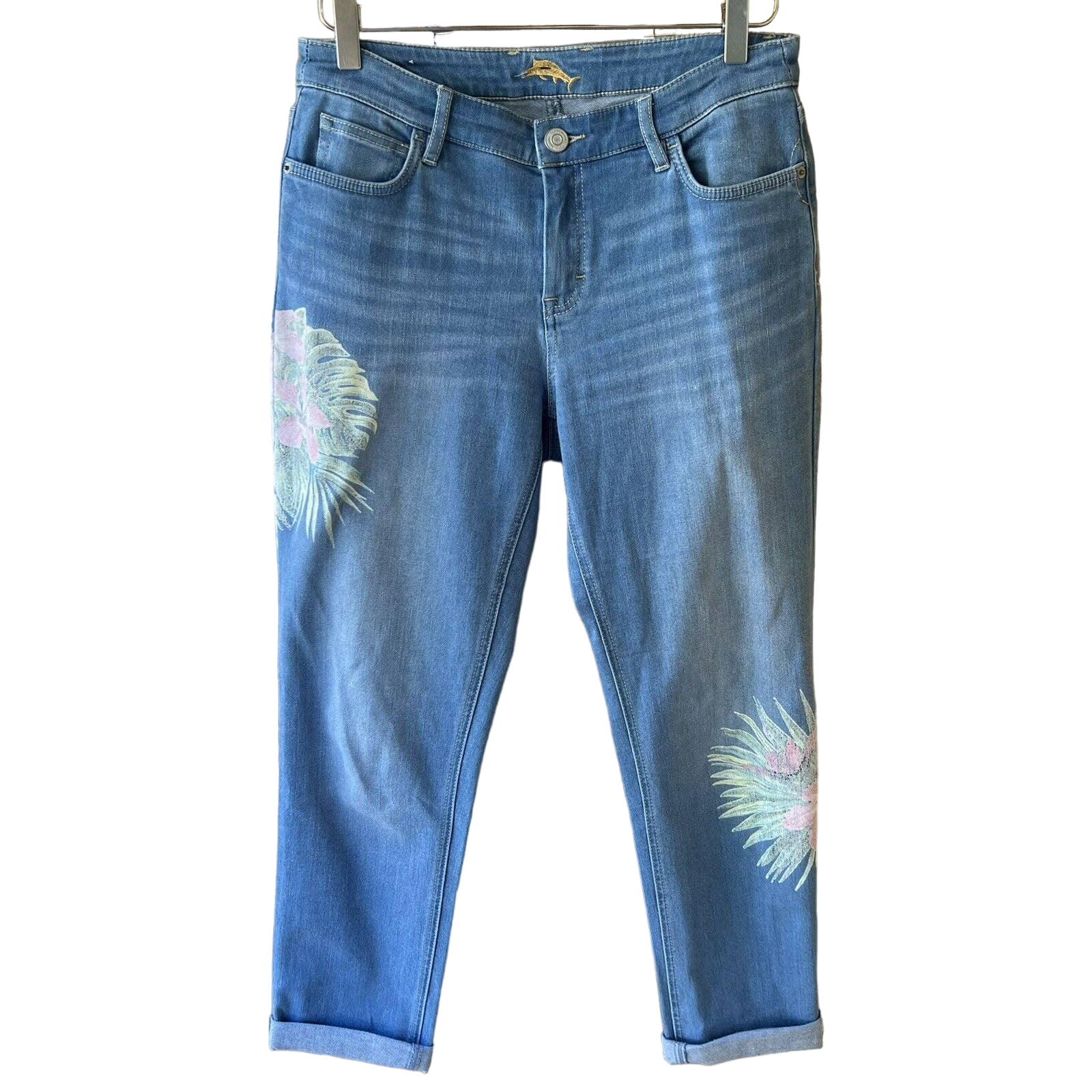 Tommy Bahama Temo Slim Boyfriend Jeans With Floral Print Accent - Size 27x29